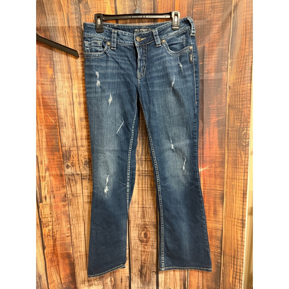 Silver Jeans Co Suki Surplus Bootcut Distressed Sequin Pocket Jeans W30 L32